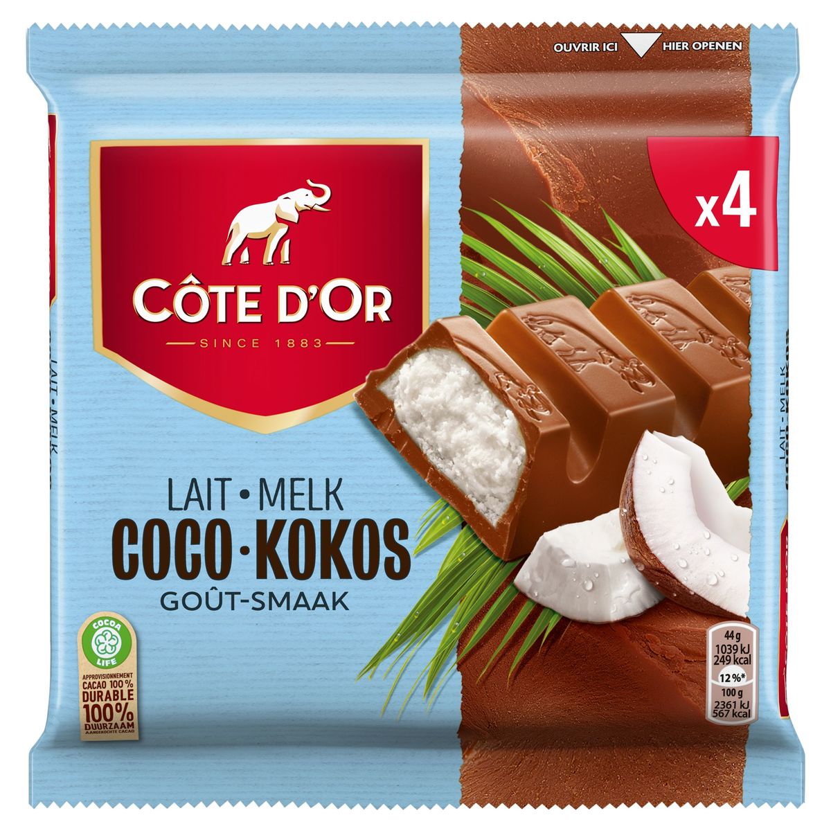 Côte d'Or Chocolade Repen Melkchocolade met kokos 4 x 44 g