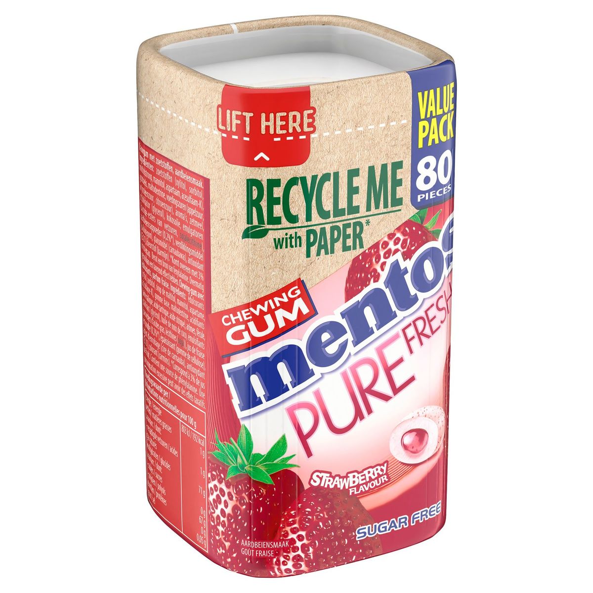 Mentos Gum Pure Fresh Aardbeiensmaak Value Pack 80 Stuks