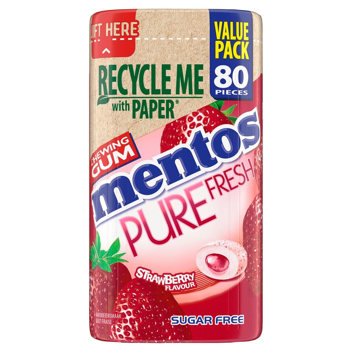 Mentos Gum Pure Fresh Aardbeiensmaak Value Pack 80 Stuks