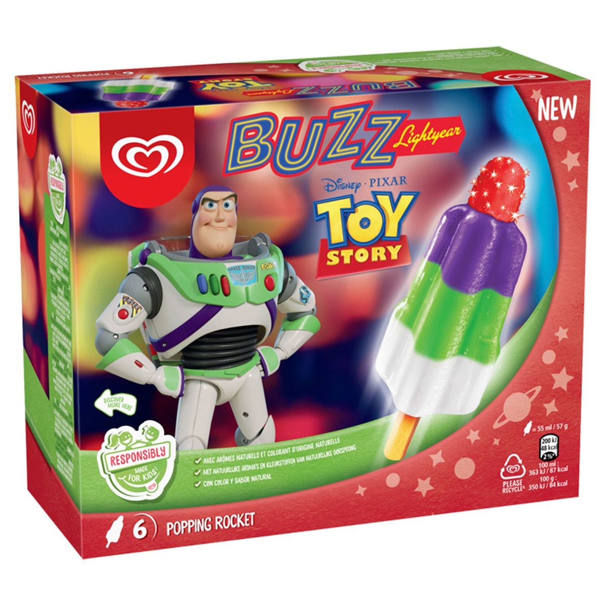 Ola Kids & Fun Ijs Disney Buzz Lightyear Popping Rocket 6 x 55 ml