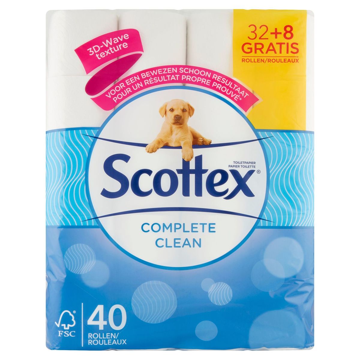Scottex Papier Toilette Complete Clean 32+8 Gratis Rouleaux