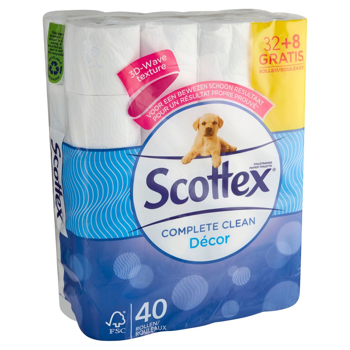 Scottex Toiletpapier Complete Clean Décor 32+8 Gratis Rollen