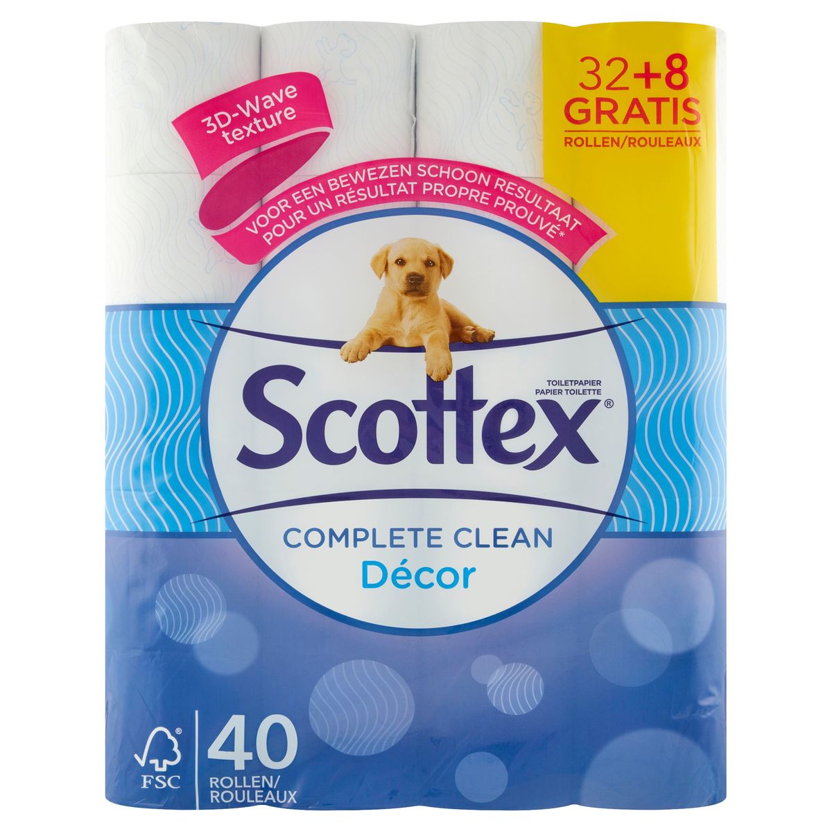 Scottex Toiletpapier Complete Clean Décor 32+8 Gratis Rollen