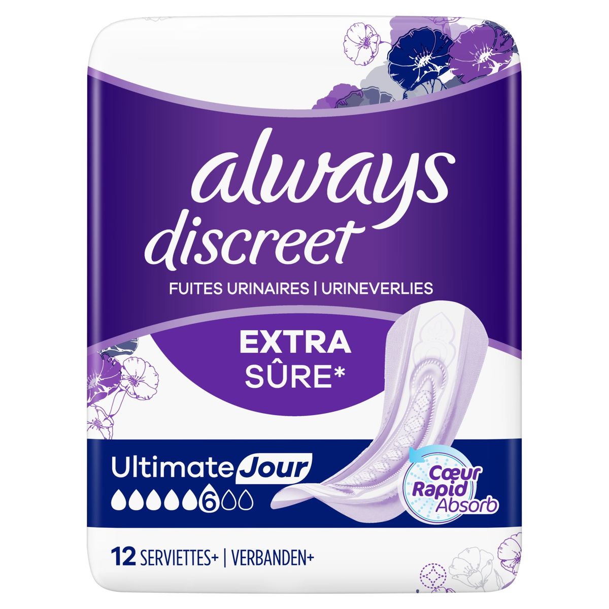 Always Discreet Serviettes Fuites Urinaires Plus Ultimate Jour x12