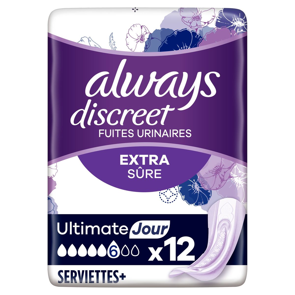 Always Discreet Serviettes Fuites Urinaires Plus Ultimate Jour x12