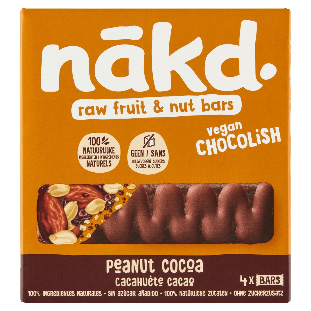 Nākd Raw Fruit & Nut Bars Peanut Cocoa 4 x 30 g