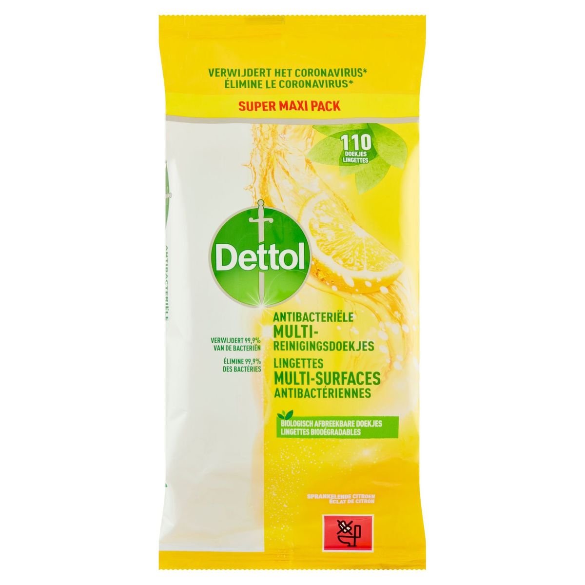 Dettol Lingettes Multi-Surfaces Antibactériennes Citron Pack 110 Ps