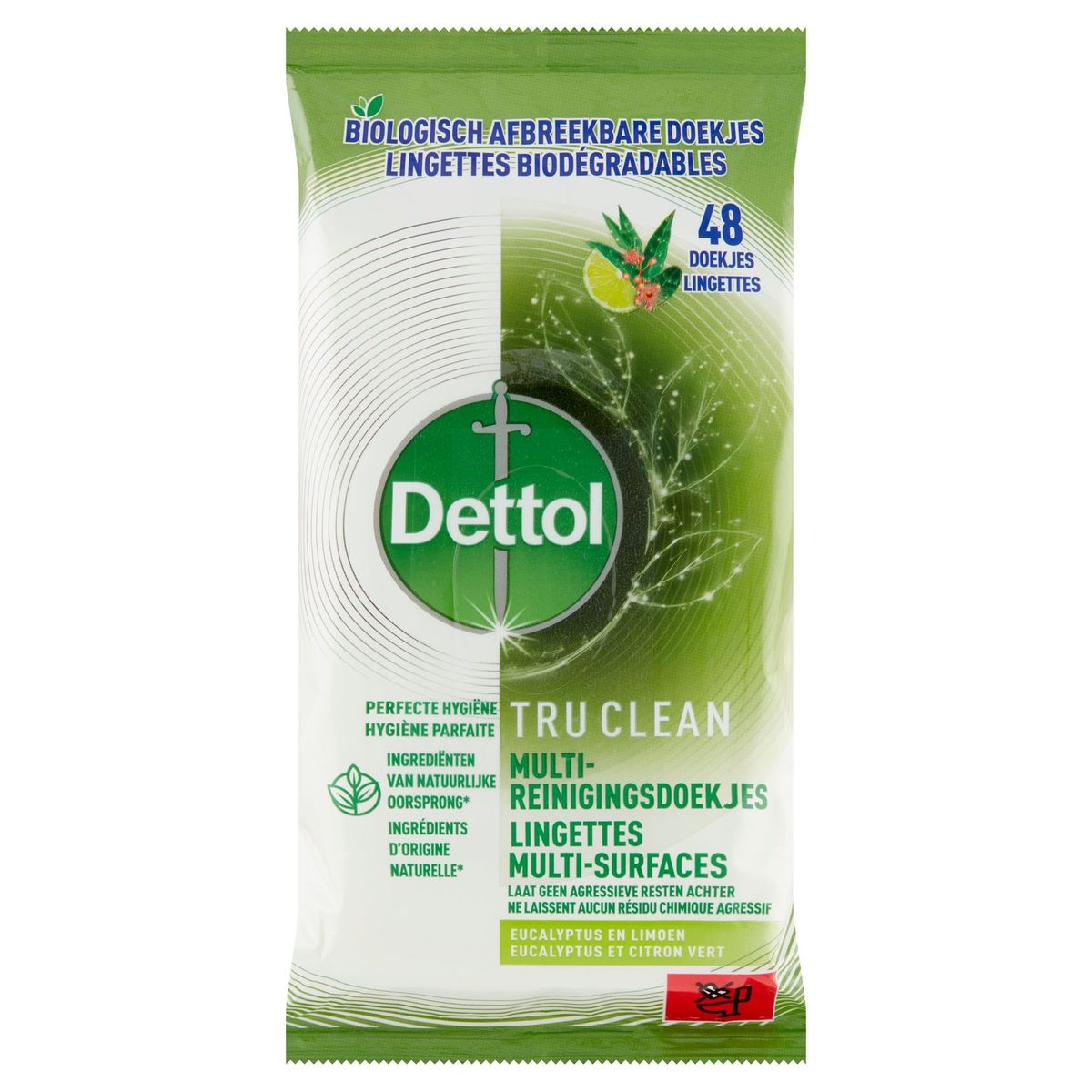 Dettol Tru Clean Lingettes Eucalyptus et Citron Vert 48 Pièces
