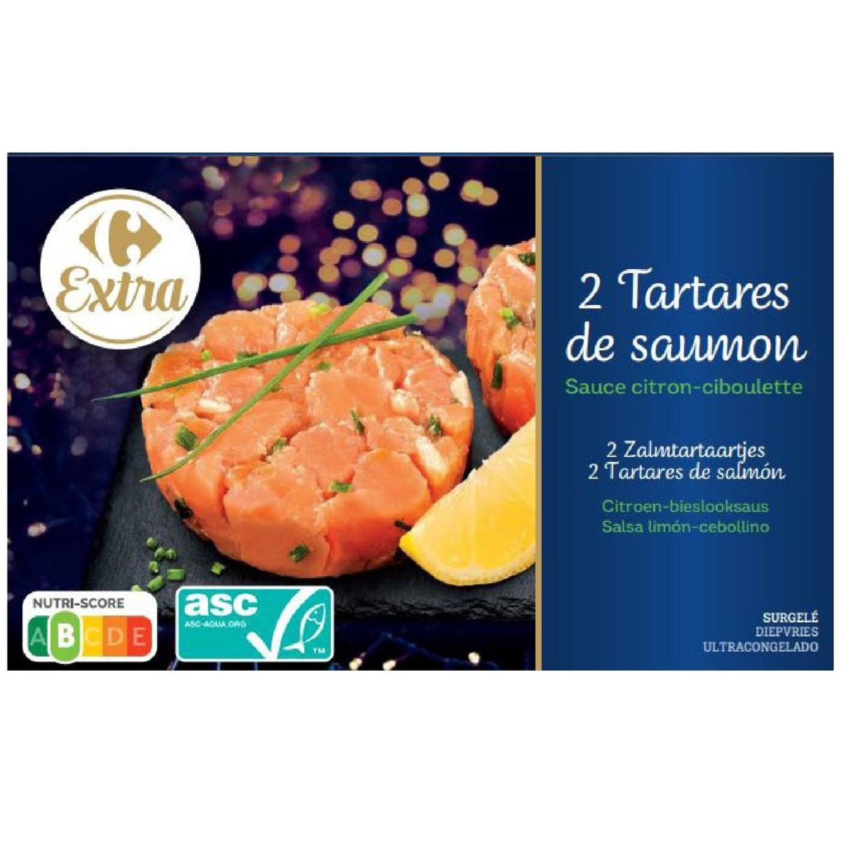 Carrefour Extra 2 Tartares de saumon Citronciboulette Surgelés 2x70g