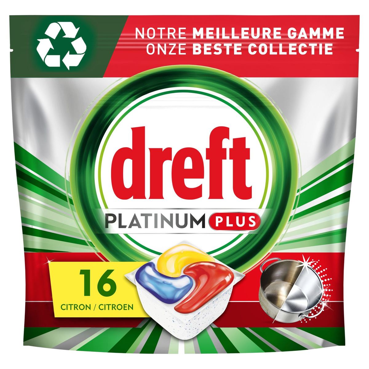 Dreft Platinum Plus Tablettes Lave-vaisselle All In One, Citron, 16 X