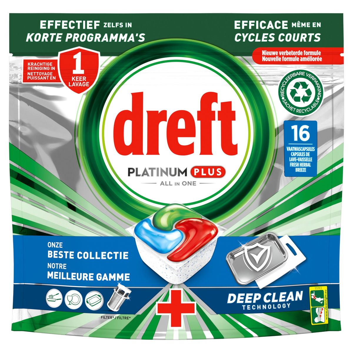 Dreft Platinum Plus Tablettes Lave-Vaisselle Technologie Deep Clean