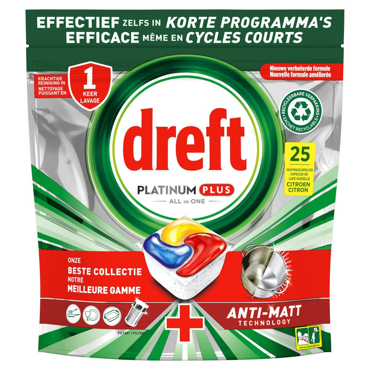 Dreft Platinum Plus Tablettes Lave-vaisselle Technologie Anti-Terne 25 X