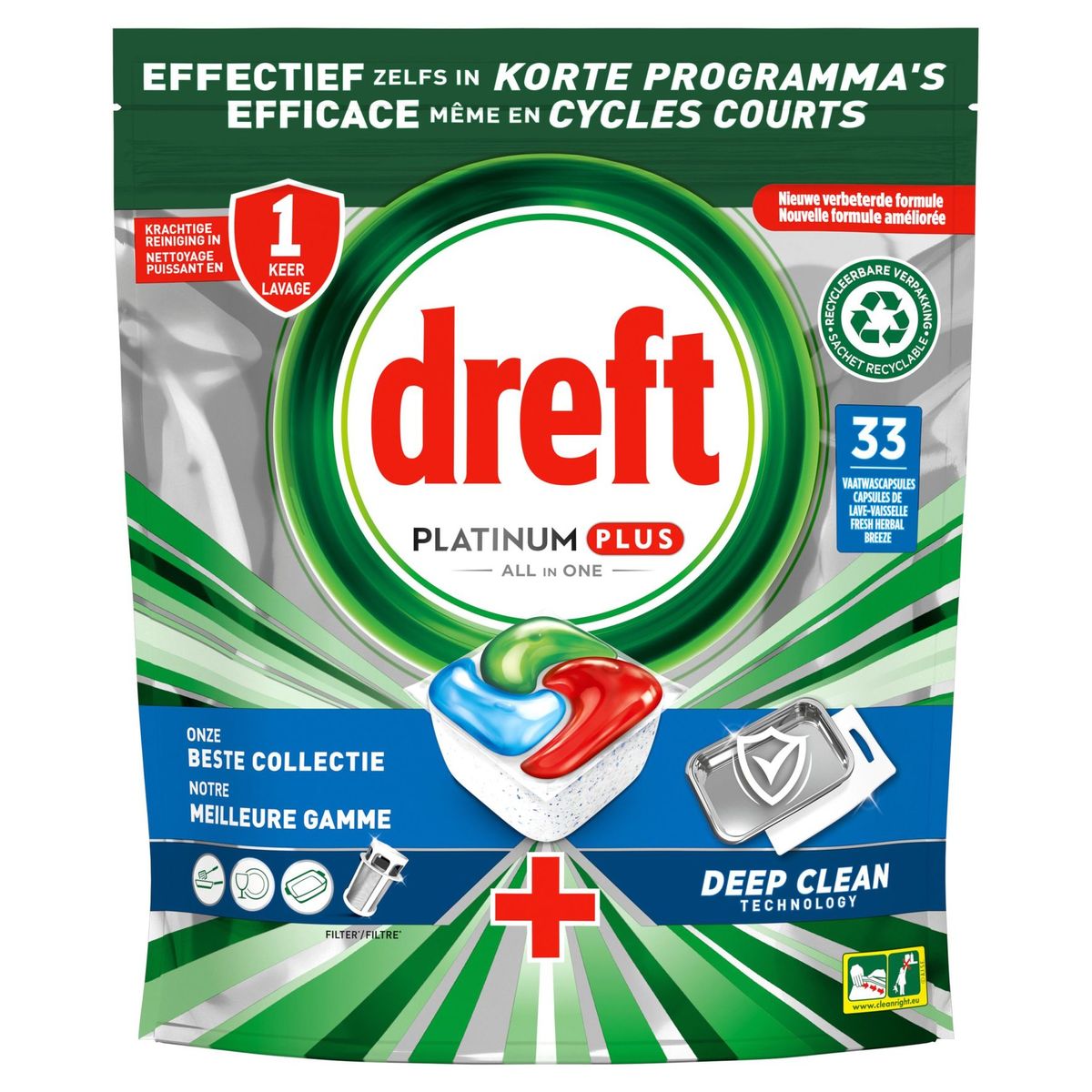 Dreft Platinum Plus Tablettes Lave-Vaisselle All In One, Brise Fraîche Aux Herbes