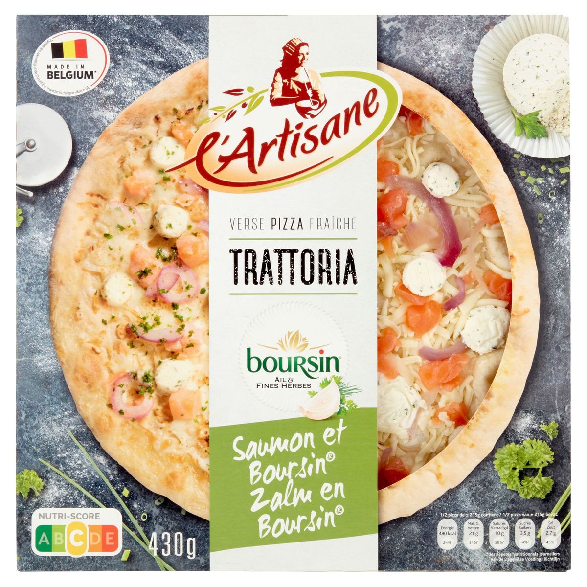 L'Artisane Verse Pizza Fraîche Trattoria Saumon et Boursin 430 g