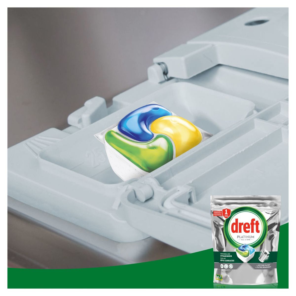Dreft Platinum Tablettes Lave-vaisselle All In One, Regular, 31 Capsules
