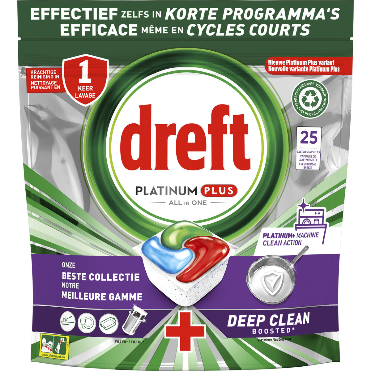 Dreft Platinum Plus Lave-Vaisselle All In One, Machine Clean Action
