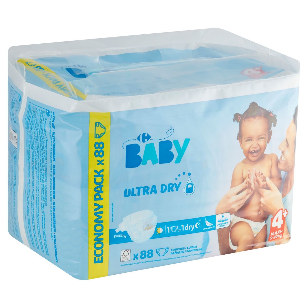 Couches Ultra Dry taille 4 maxi+ : 9-20 kg CARREFOUR BABY