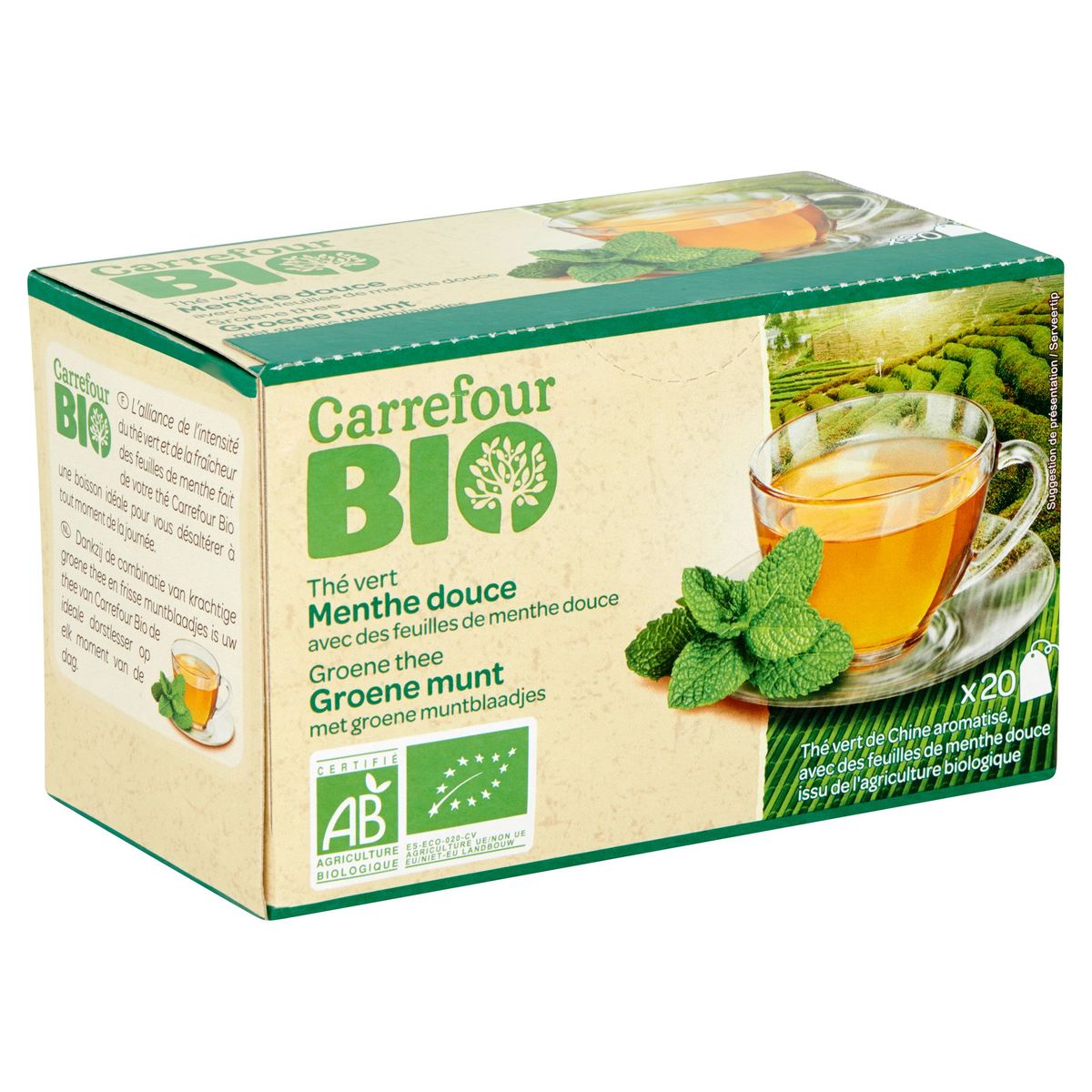 Thé vert bio menthe douce CARREFOUR BIO : la boite de 20 sachets - 32g à  Prix Carrefour