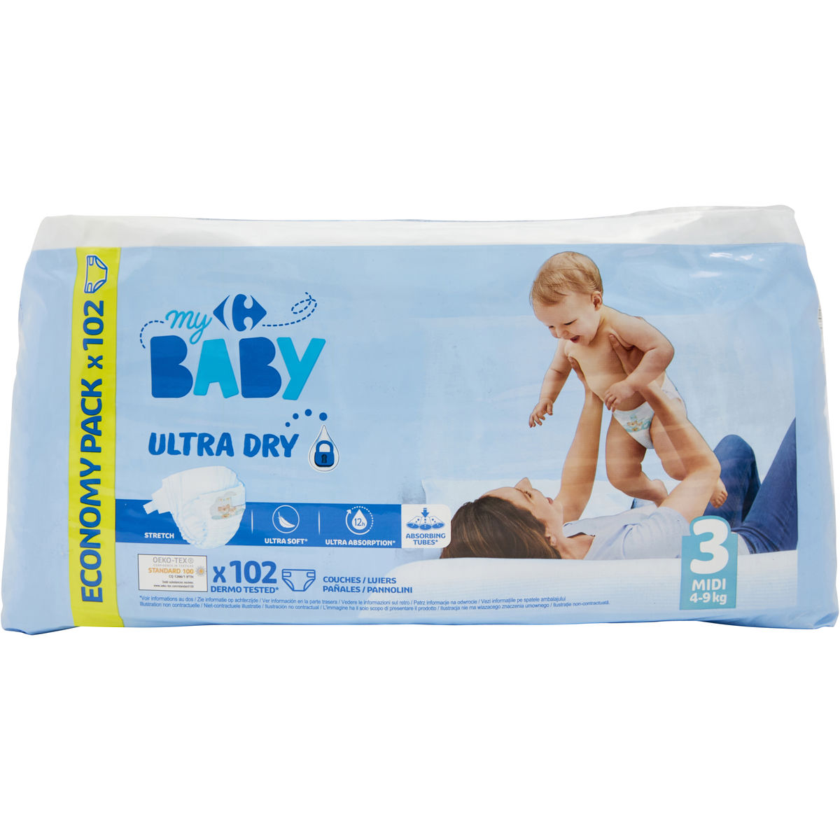 Carrefour Baby Ultra Dry 3 Midi 4-9 kg Economy Pack x 102 Luiers