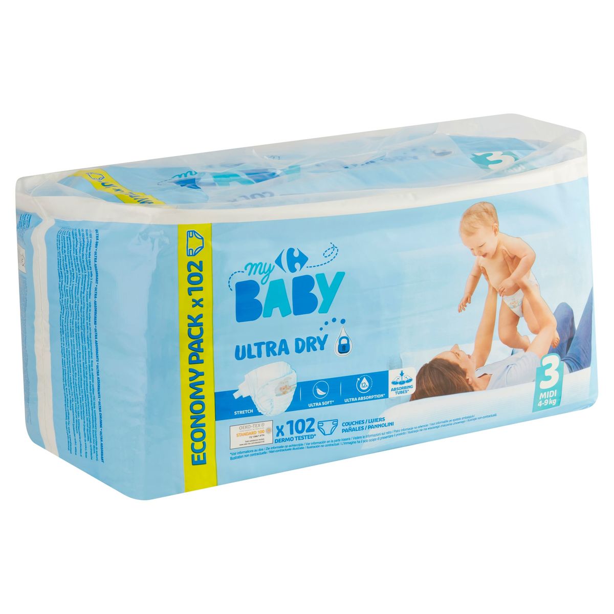 Carrefour Baby Ultra Dry 3 Midi 4-9 kg Economy Pack x 102 Luiers
