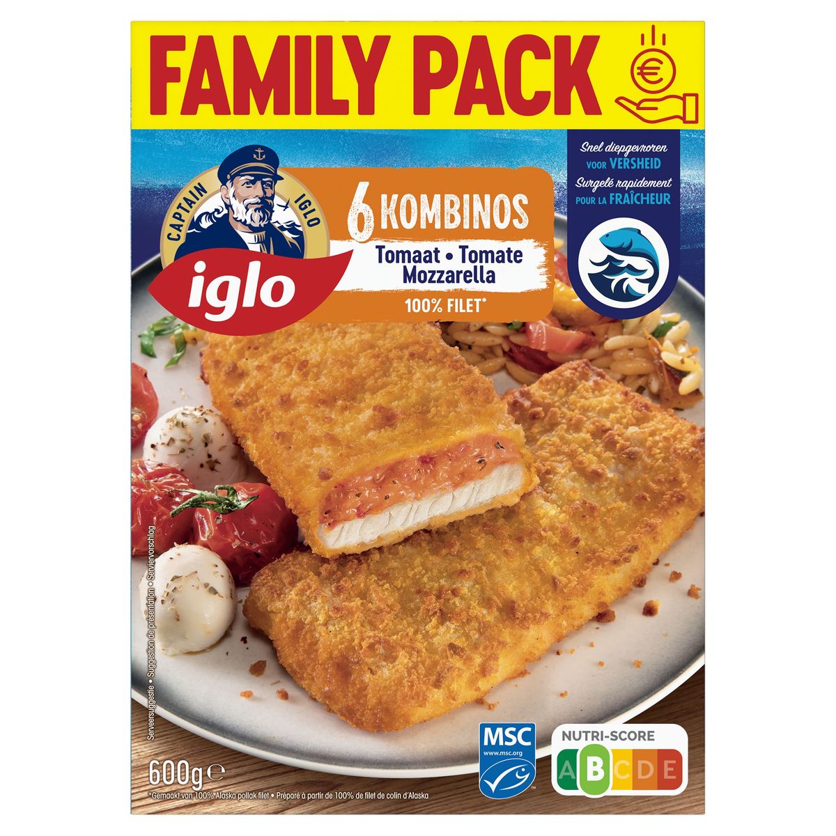 Captain Iglo Kombinos Tomate Mozzarella 6 Pièces Family Pack 600 g