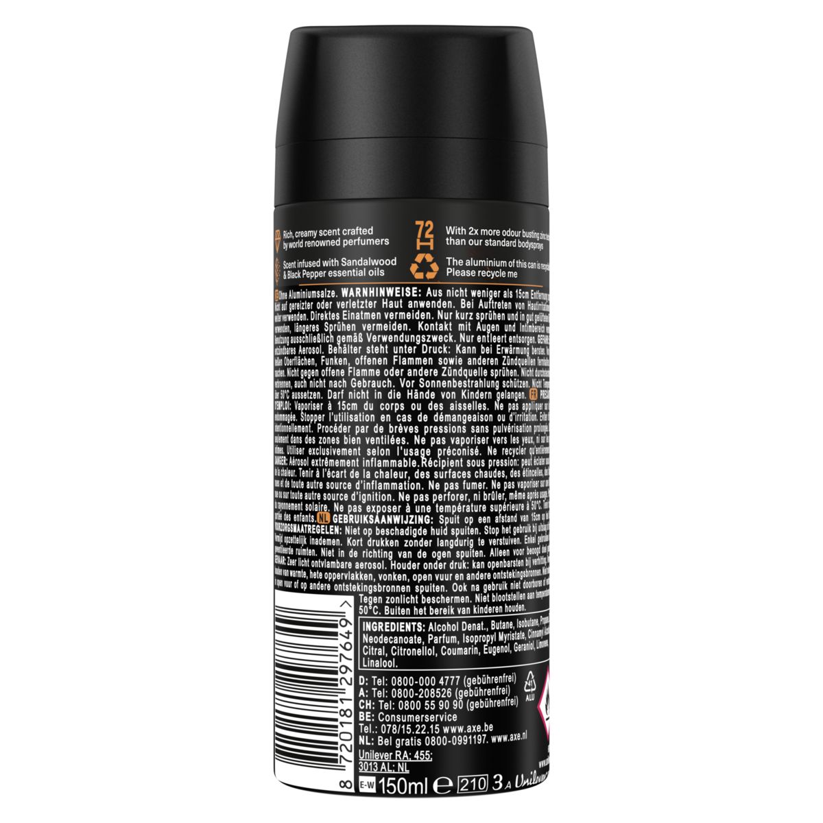 Axe Déodorant Fine Fragrance Spray Copper Santal 150 ml