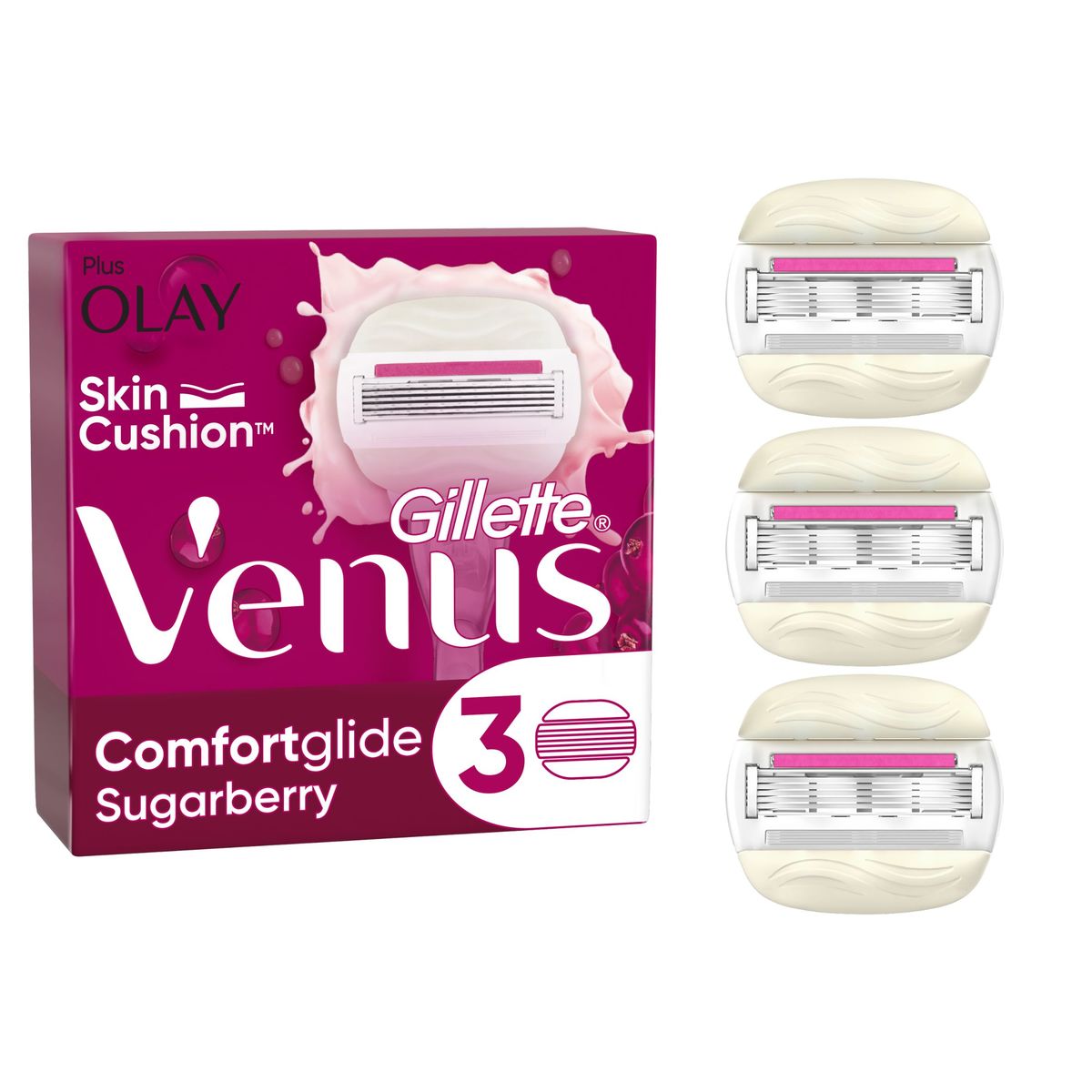Gillette Venus Comfortglide Sugarberry Recharges De Lames, Pour Femme, Lot De 3
