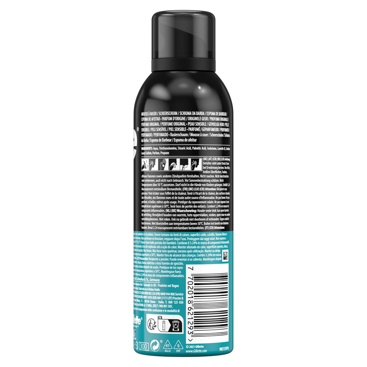 Gillette Classique Mousse à raser pour peaux sensibles, 200ml