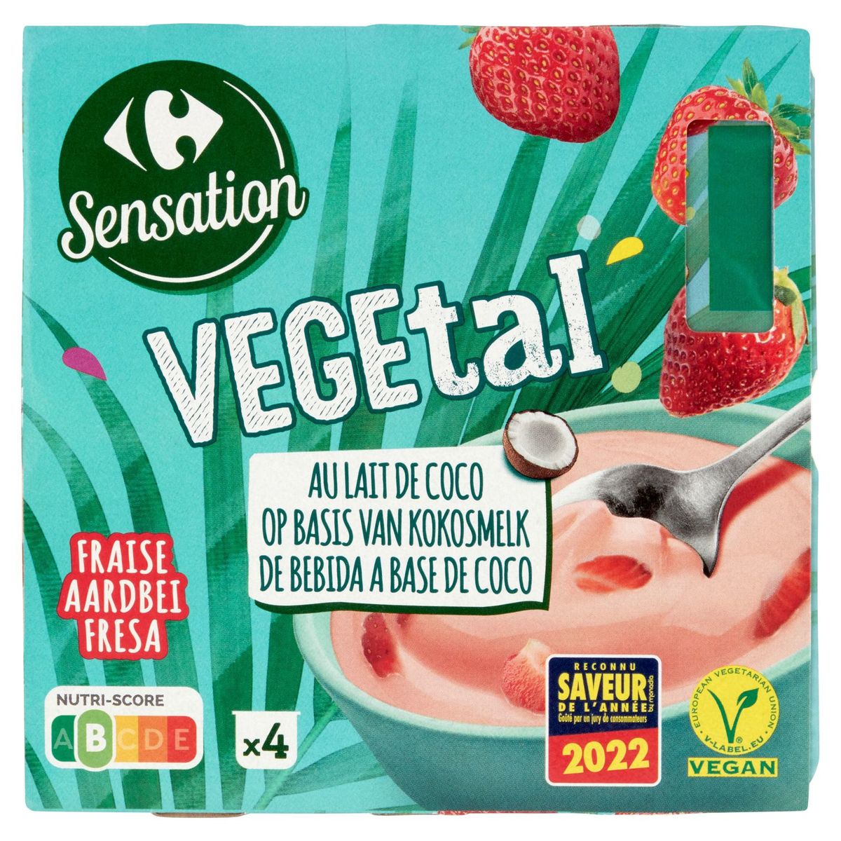 Carrefour Sensation Vegetal Fraise au Lait de Coco 4 x 100 g