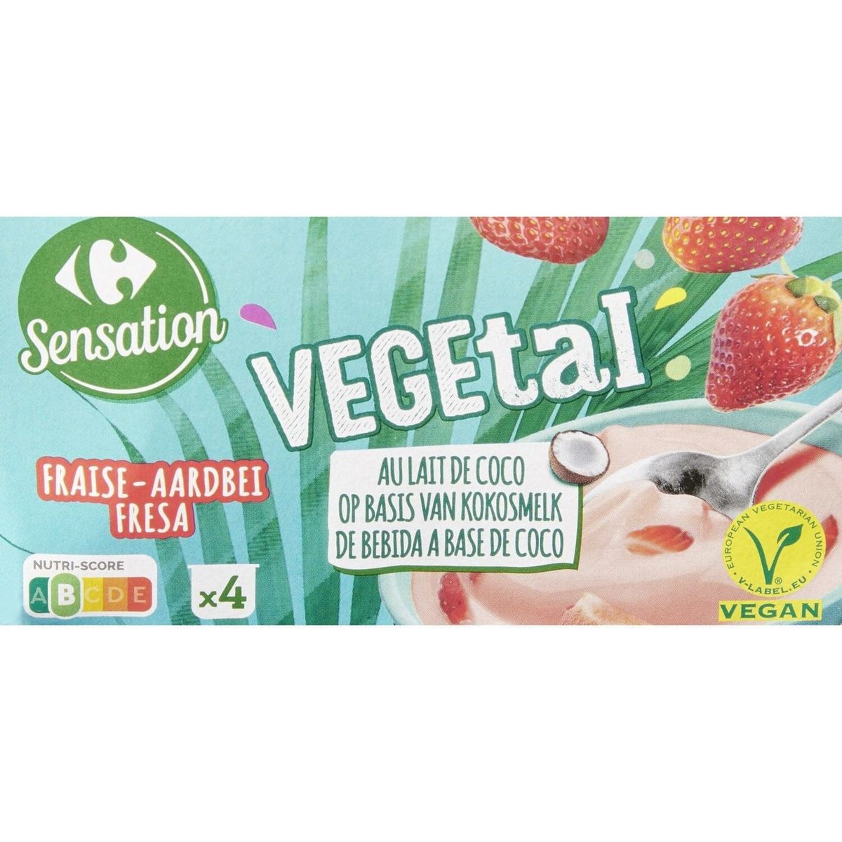 Carrefour Sensation Vegetal Fraise au Lait de Coco 4 x 100 g