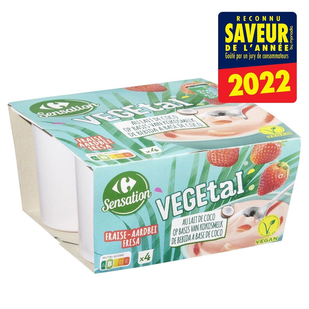 Carrefour Sensation Vegetal Fraise au Lait de Coco 4 x 100 g