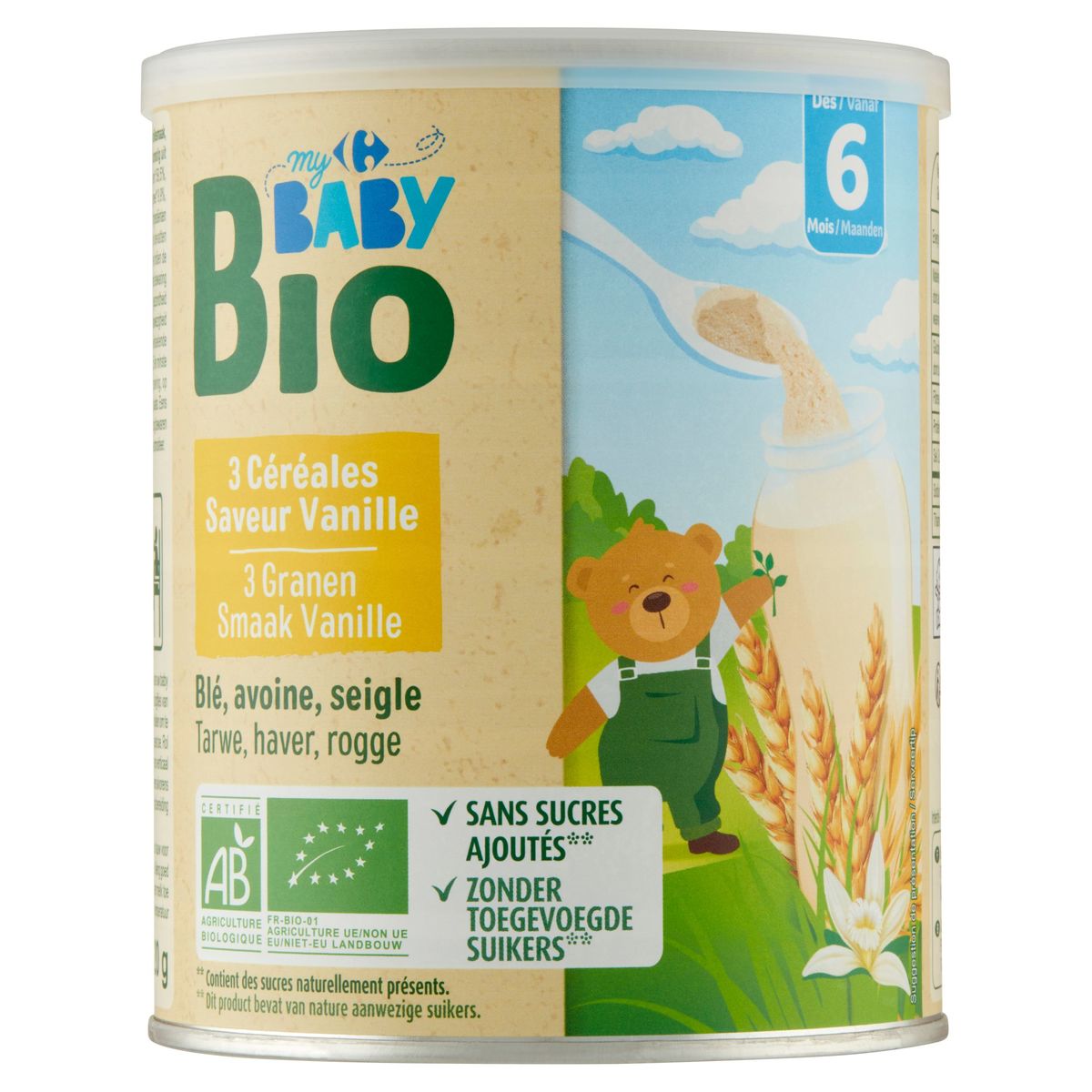 Carrefour Baby Bio 3 Granen Smaak Vanille vanaf 6 Maanden 220 g