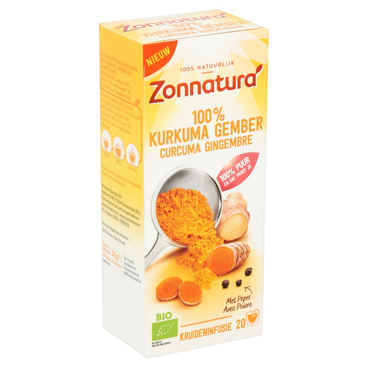 Zonnatura Bio 100% Curcuma Gingembre 20 Sachets 36 g