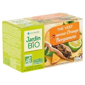JARDIN BIO ETIC Thé vert orange bergamote 20 sachets 30g pas cher 